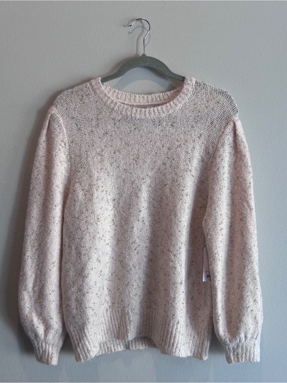 Vylette Pink Speckled Knit Sweater XXL NWT Metallic Puff Balloon Sleeve Cozy